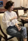 Lantern-sleeved bubble white lace shirt, women's early autumn top, chiffon shirt, 2020 summer new style, European station, European goods trend details Picture